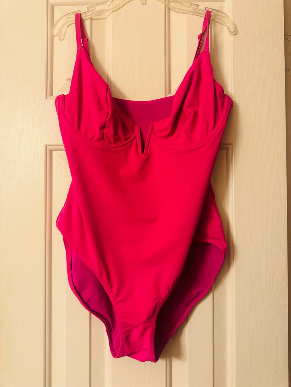 POPILUSH - Sleek bright PINK Plunging V - One-Piece Swimsuit/Bodysuit